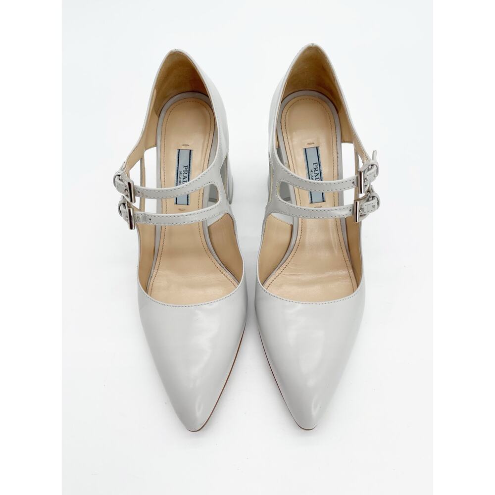 Prada Fall 2015 Runway Gray Brushed Leather Double Strap Mary Jane Heels IT 38.5 - Picture 7 of 13